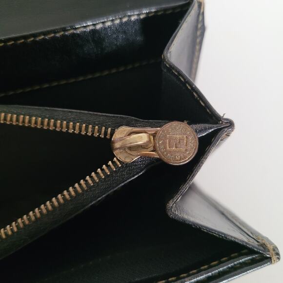 Fendi Vintage Pequin Wallet Canvas Leather Wallet Black Clutch Envelope Large - Picture 7 of 12